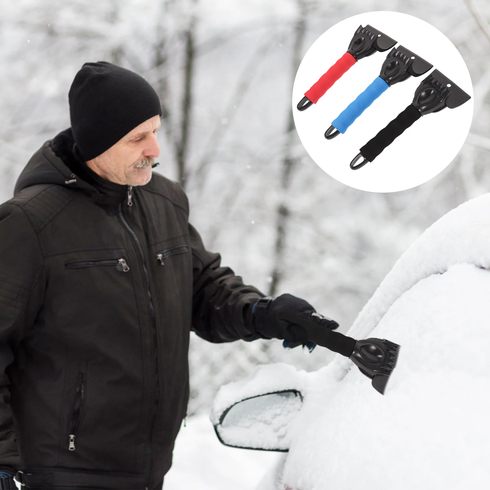 

3 Pcs Ergonomic Car Deicing Snow Defrosting Long Handle Plastic Scraper Environmentally Friendly Wiper Deicing for Auto