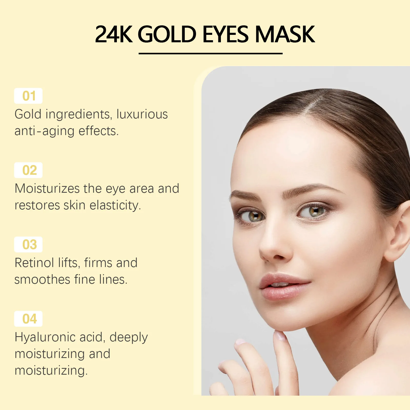 24k Gold Eye Patches Fade Fine Line Eye Bags Anti-Puffiness Dark Circle Remover Moisturize Nourish Retinol Collagen Lifting Mask 6