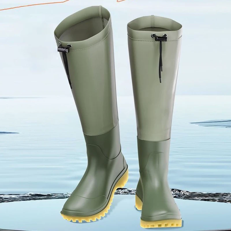 Bottes de pêche imperméables résistantes à lacets pour hommes - Design large bout des orteils et économique