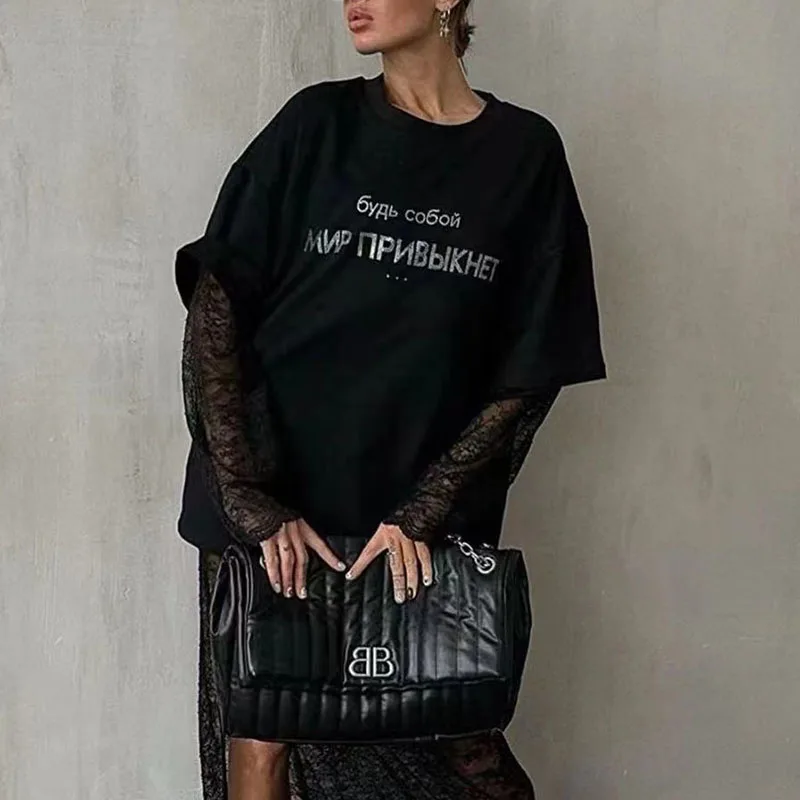 

Винтажный Повседневный Свободный Топ 2024, женский новый однотонный пуловер для ленивых, модная однотонная популярная Футболка со стразами