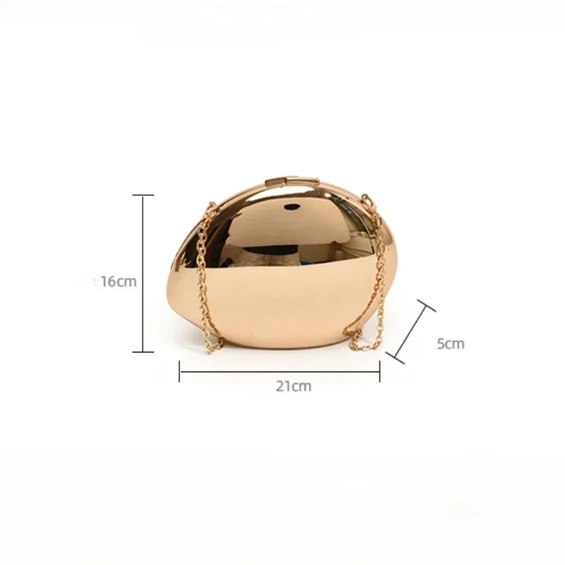 Women Evening Party Bag Designer Acrylic Shell Shape Clutch Bag Gold Silver Cute Shiny Metal Shoulder Crossbody Bags Small Purse - 5