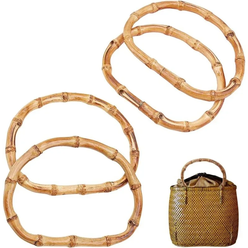 D Shape Round Bamboo Bag Wood Handles Handcrafted Vintage