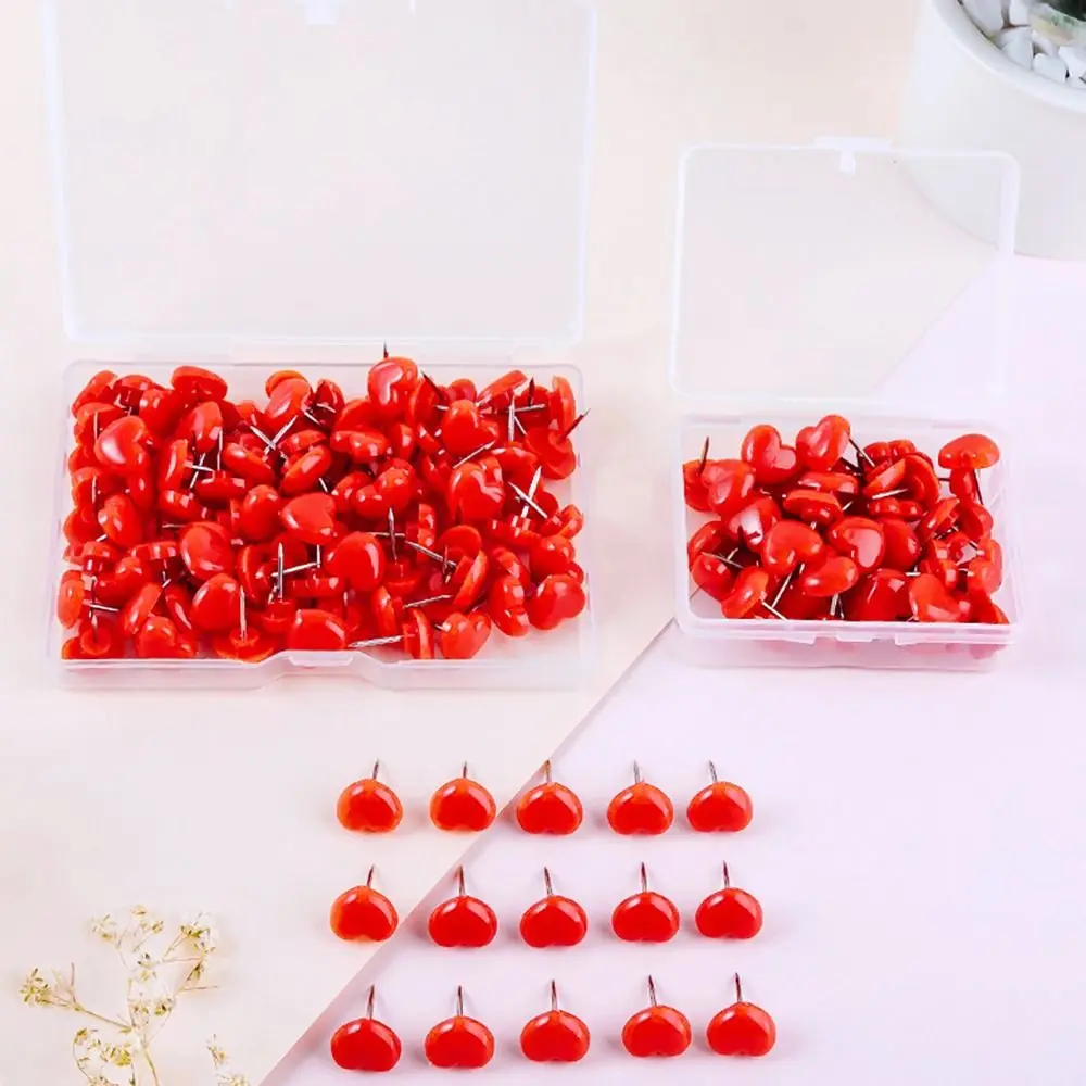 100PCS Reusable Pink Red Thumbtack Photo Pins Fixed Push Pin Love Heart Thumb Tacks Bulletin Boards