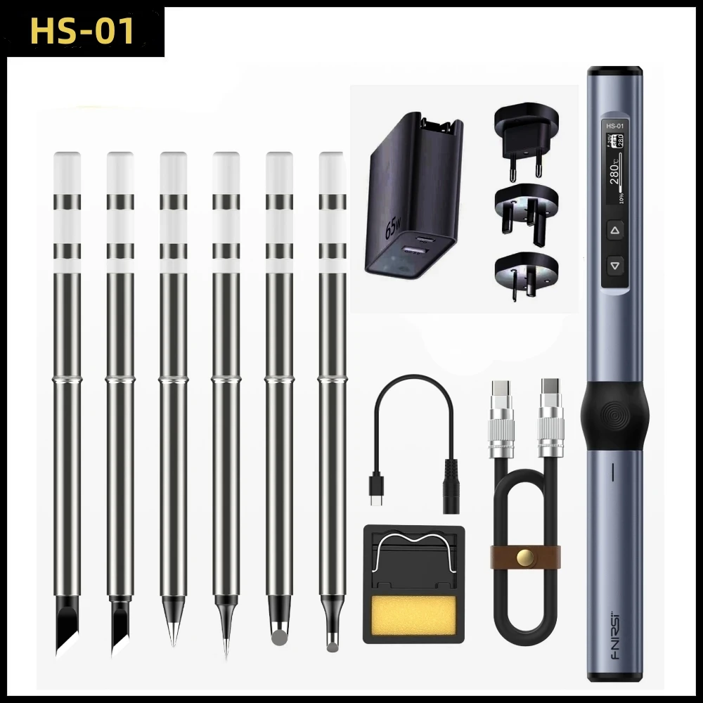 FNIRSI HS-01 스마트 전기 납땜 인두, 65WPD, 일정 온도 조절 가능, 휴대용 디지털 납땜 스테이션 용접
