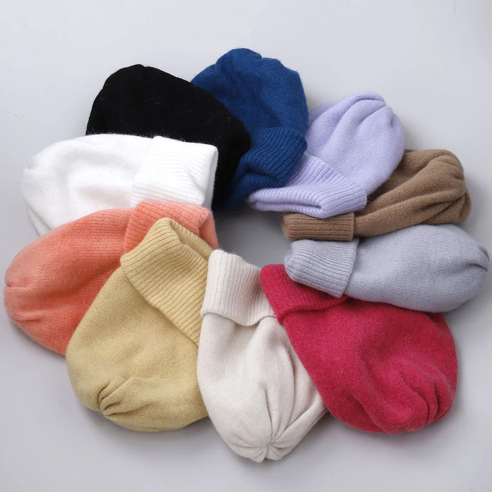 

2022 NEW Unisex Solid Rabbit Fur Winter Hat for Woman with Autumn Cashmere Knitted Bonnet Warm beanies for Gift free shipping
