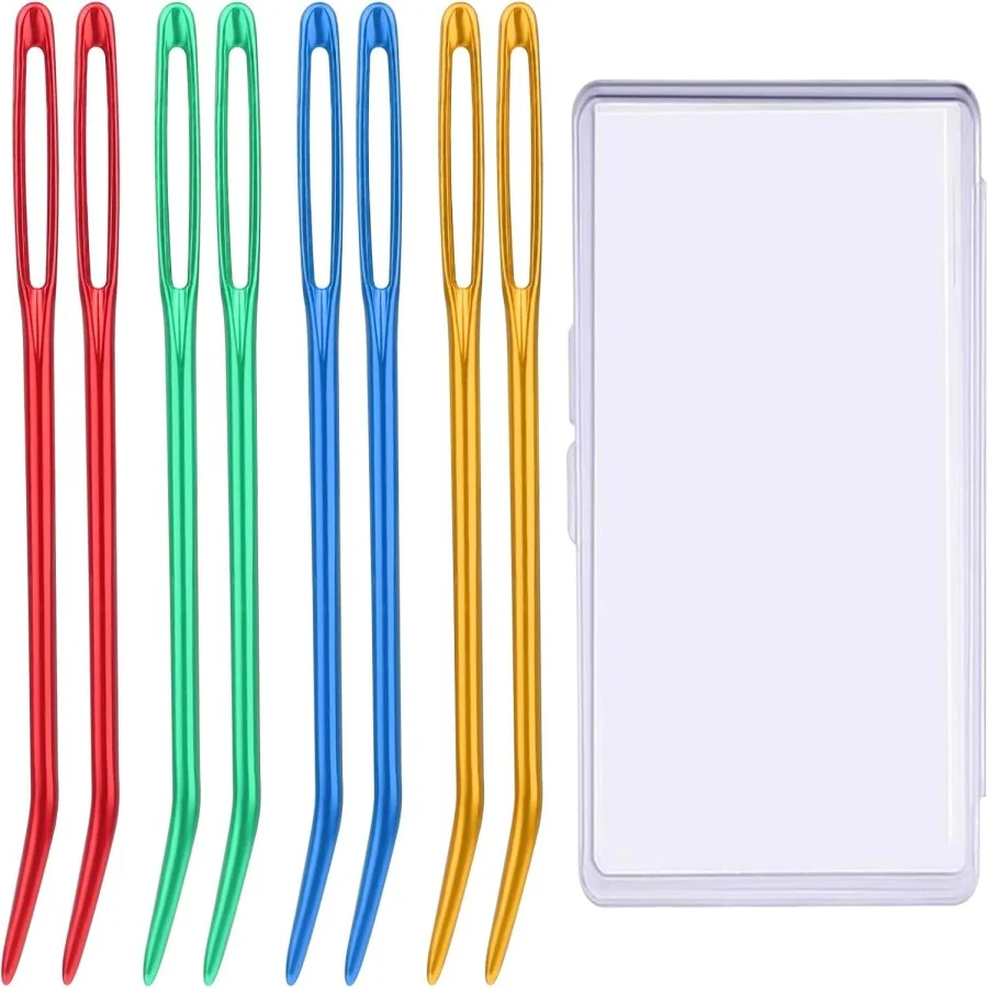 Crochet needles aluminum bent tip knitting needles DIY sewing big eye bent needle yarn weave tool with storage box