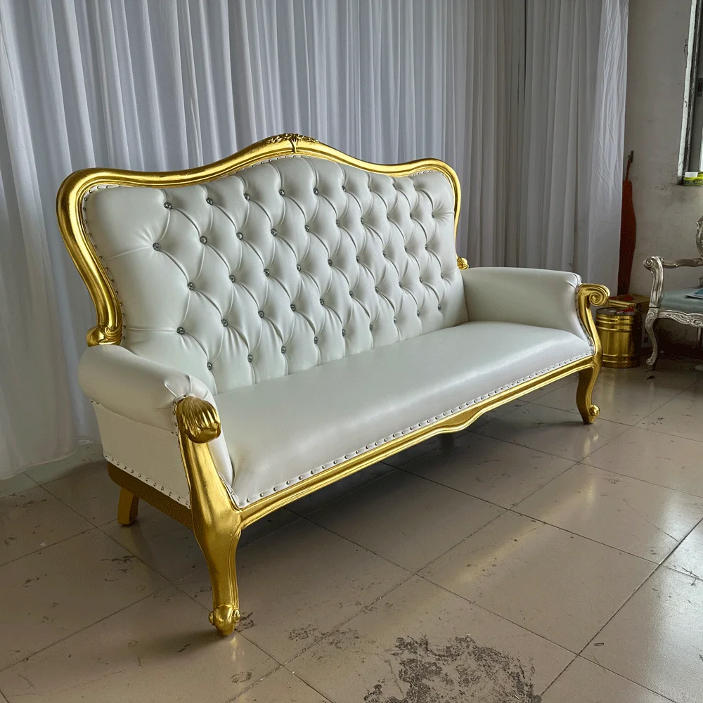 Luxury Royal Throne Wedding Bride Groom Sofa King White & Gold Throne Sofa Leather