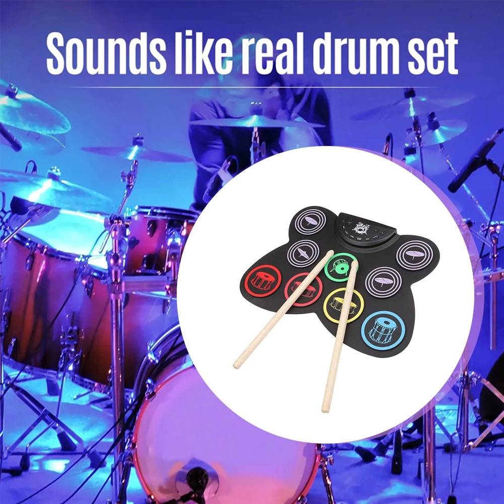 Roll Drum 9 Pads Pad Digital Drum Kit Pedal Controller with Drum Sticks Touch Sensitivity Great Holiday Birthday Gift for Kids
