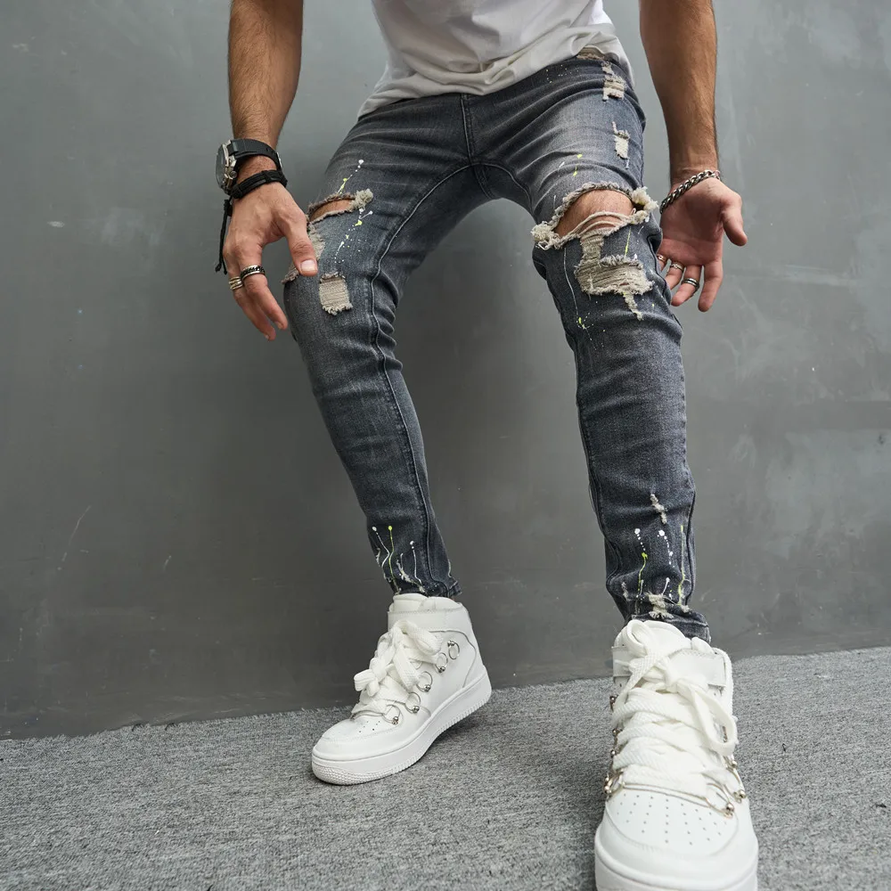 Ripped Skinny Men Pencil Jeans Pants Stylish Male Hip Hop