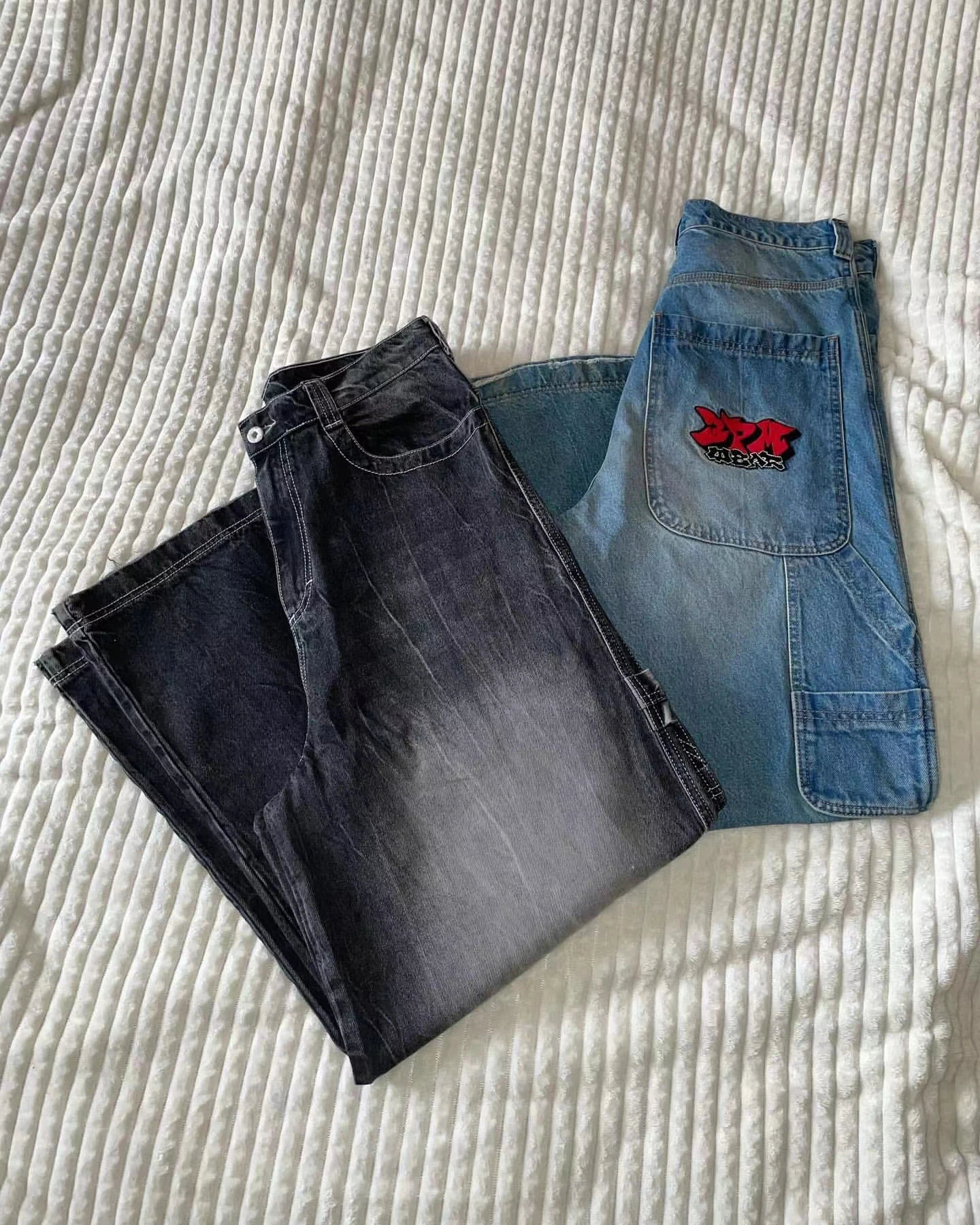 

3pmwear Jeans Y2K Pants Harajuku Hip Hop Letter Embroidery Retro Jeans Mens Womens Gothic High Waist Wide Trousers Streetwear