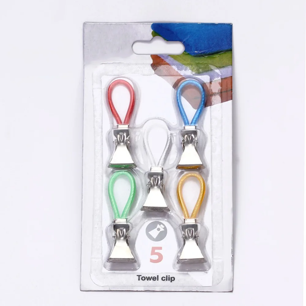 Clothes Pegs Stainless Steel Clothespins Colorful Laundry Tea Towel Hanging Clips Loops Kitchen Bathroom 5Pcs/set