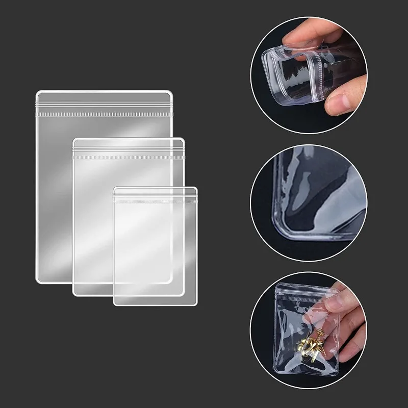 10-100pcs PVC Self Sealing Plastic Jewelry Zip Lock Bags Reclosable Thick Transparent Ziplock Gift Packaging Storage Pouches