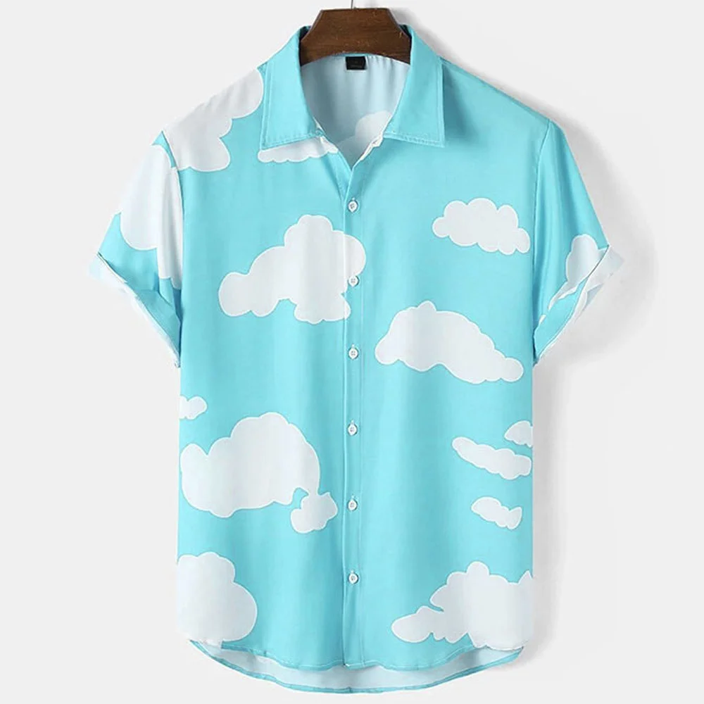 

2023 New Men's Shirts Short Sleeve Cloud Printed Tops Hawaiian Holiday Shirts Fashion Unisex Shirt Summer Tees Casual Oversized