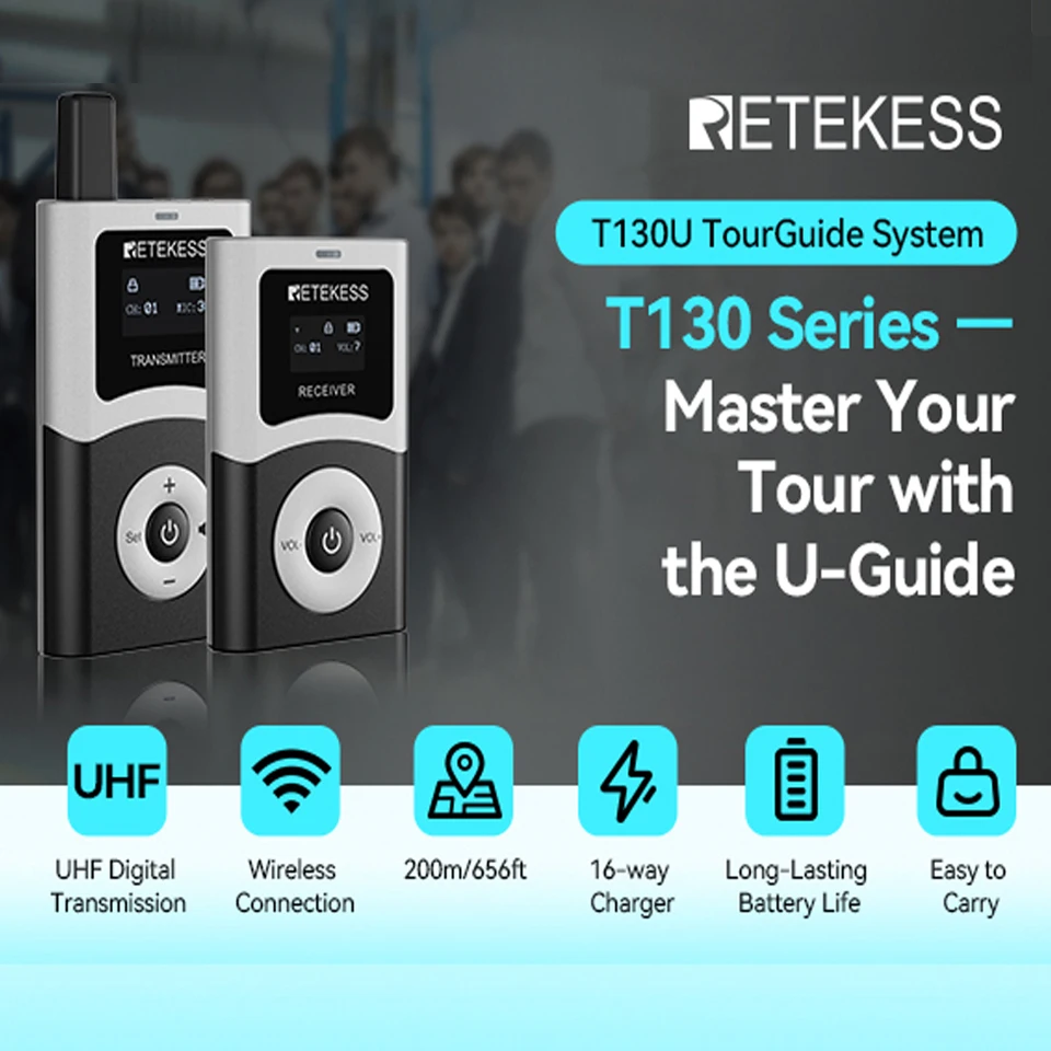 Retekess 무선 투어 가이드 시스템 UHF T130U 오디오 가이드 휴대용 마이크 소음 제거?관광 회의용 긴 배터리 수명