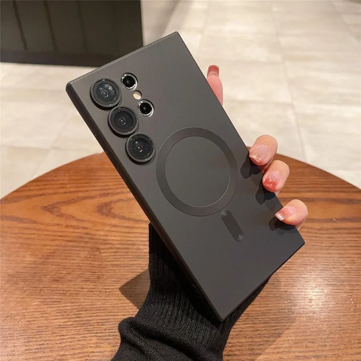 Premium Black Magnetic Wireless Charging Case with Soft Back Cover