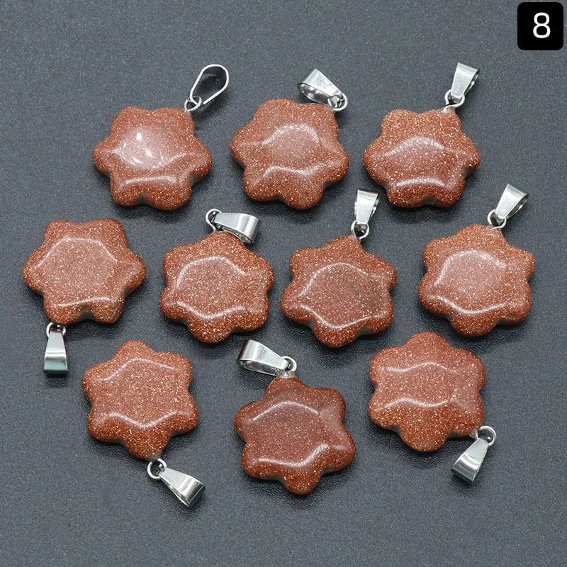 Natural Stone Opal Rose Quartz Tiger's Eye Crystal  Flower Pendants Charms for Diy Keyring Necklace Jewelry Making