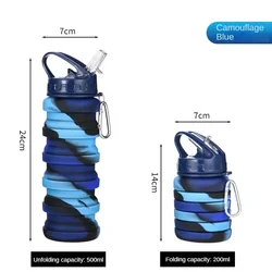 Silicone Foldable Leakproof Sports Water Bottle with Carabiner (Blue)