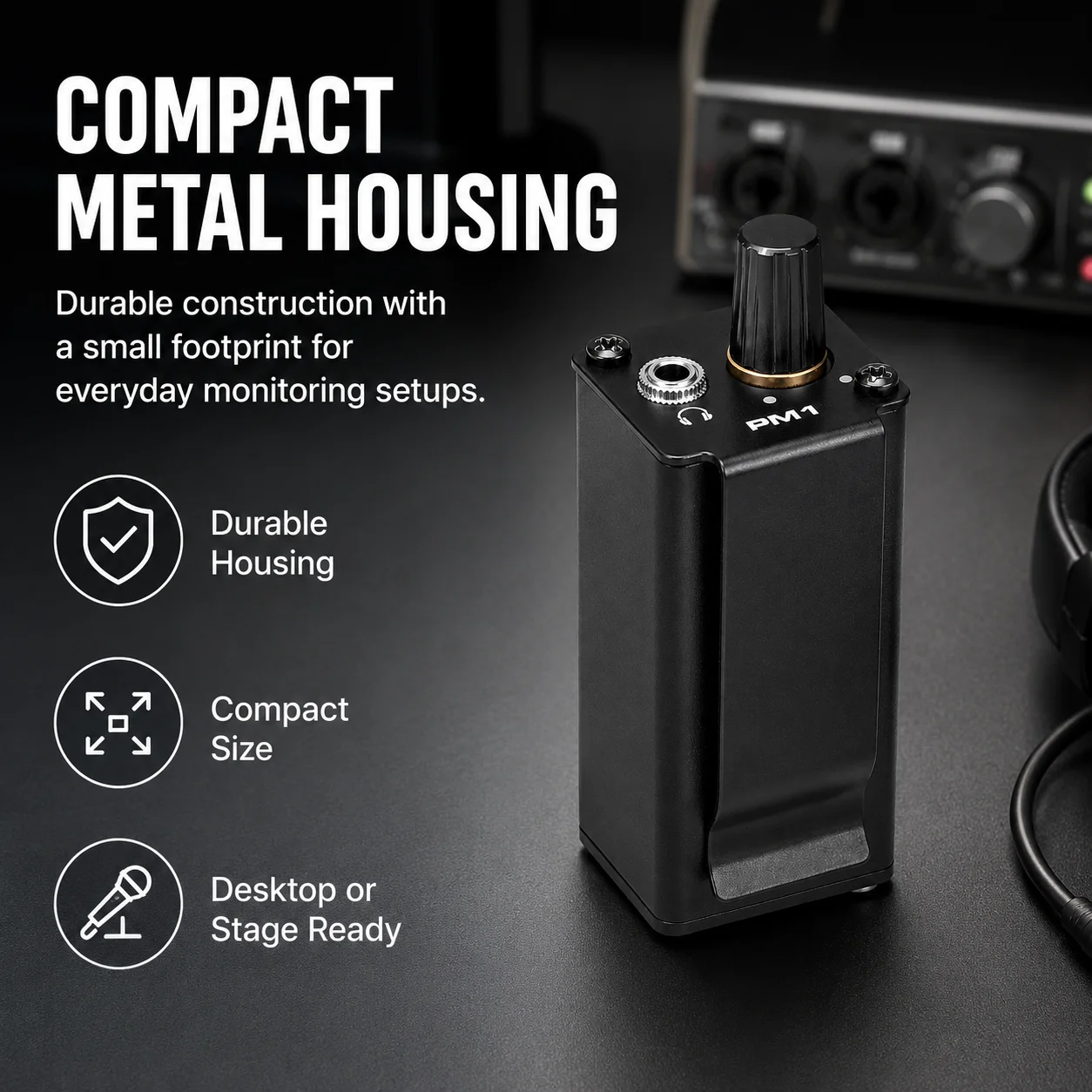 휴대용 PM1 개인 헤드폰 앰프 XLR-3.5MM 미니 인이어 모니터 앰프, 라이브 공연 및 녹음용 볼륨 조절 기능 탑재