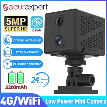 Securexpert 5MP HD 4G Mini Camera Indoor WiFi Night Vision Surveillance Security Monitoring 2200mAh Battery Low Power Home Cam 1