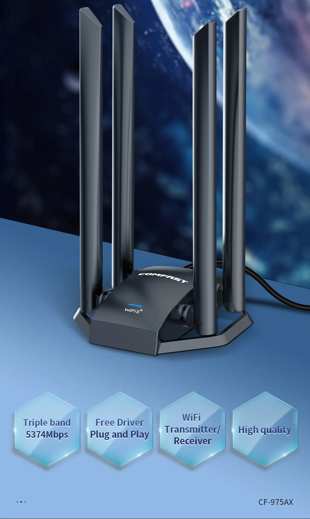 velocidade, USB 3.0, Dongle Gaming, CF-975AX, AX5400,