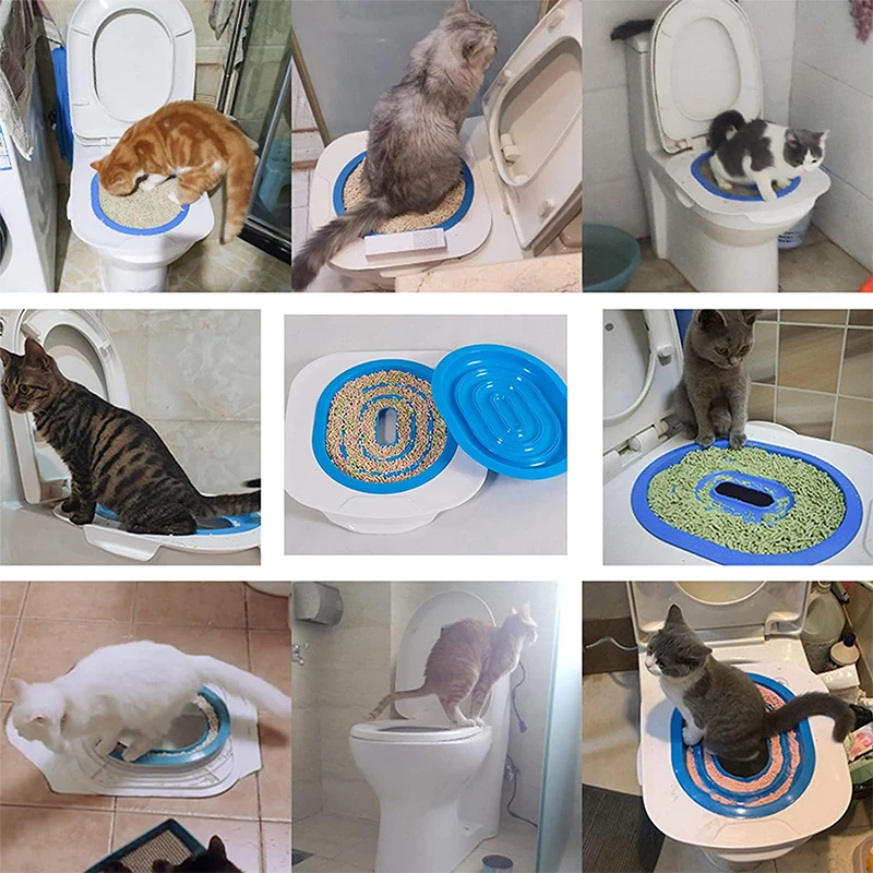 Pet Cats Plastic Toilet Trainer Pets Toilet Training Kit Litter Tray Mat Pets Cleaning Disappearing Litter Box Training Products
