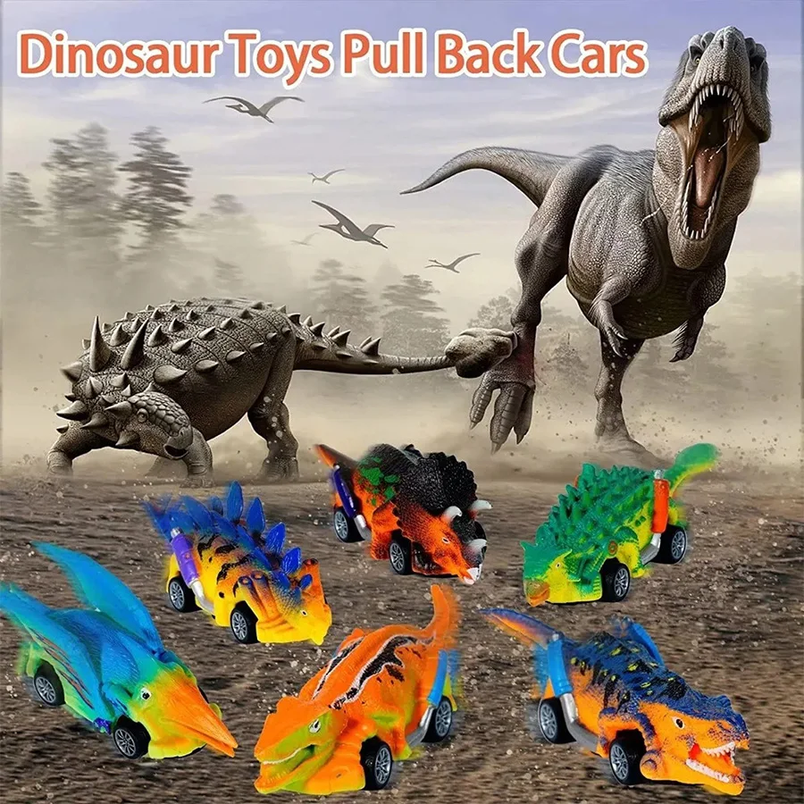 6 Pcs Dinosaur Pull Back Cars Toy Tyrannosaurus Rex Models Vehicle Toys for Boys Birthday Christmas Gifts Gift Package