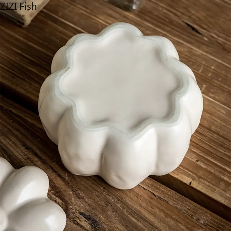 Ceramic Storage Jar Ceramic Storage Tank Pumpkin Shape Porcelain Bowl Ceramic Candle Jar Candy Jar Store Canister Household Kitchen Container