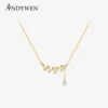 ANDYWEN 925 Sterling Silver Gold Leafs Zircon CZ Pendant Necklace Long Chain Women Drop Fine Jewelry 2023 Crystal Luxury Jewelry 1