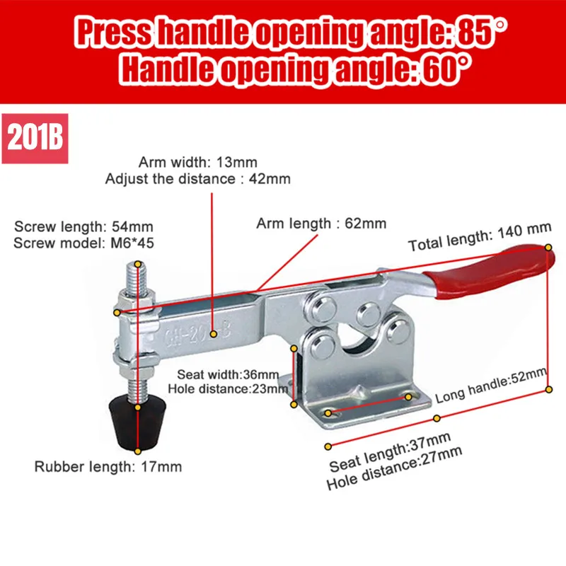Quick Release Toggle Clamp GH-201A GH-201B GH-301AM 27kg/45kg/90kg Holding Capacity Heavy Duty Horizontal Clamps Pull Latch