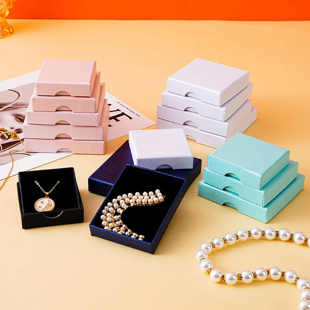 24pcs Cardboard Jewelry Set Gift Box 6x6x1.6cm Ring Necklace Bracelets Earring Gift Packaging Organizer Boxes With Sponge Inside new arrival membrane earring ring necklace display holder gift packaging box jewellery stone floating presentation organizer