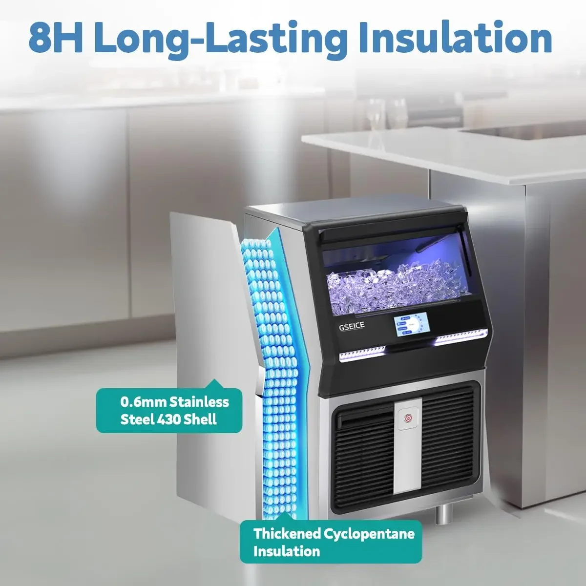 Ice Maker Machine, 150LBS/24H with 45 Pounds Storage Bin - 4.3 inch Touch Screen, 304 Stainless Steel Ice Making Mach 5