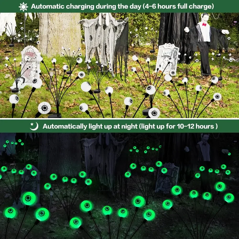 solar powered lights Halloween outdoor scary eyeball LED green blinking firefly waterproof solar path