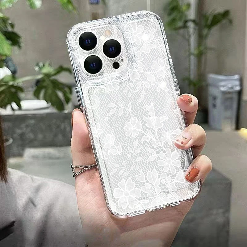 Elegant White and Pink Lace Floral Phone Case Cover