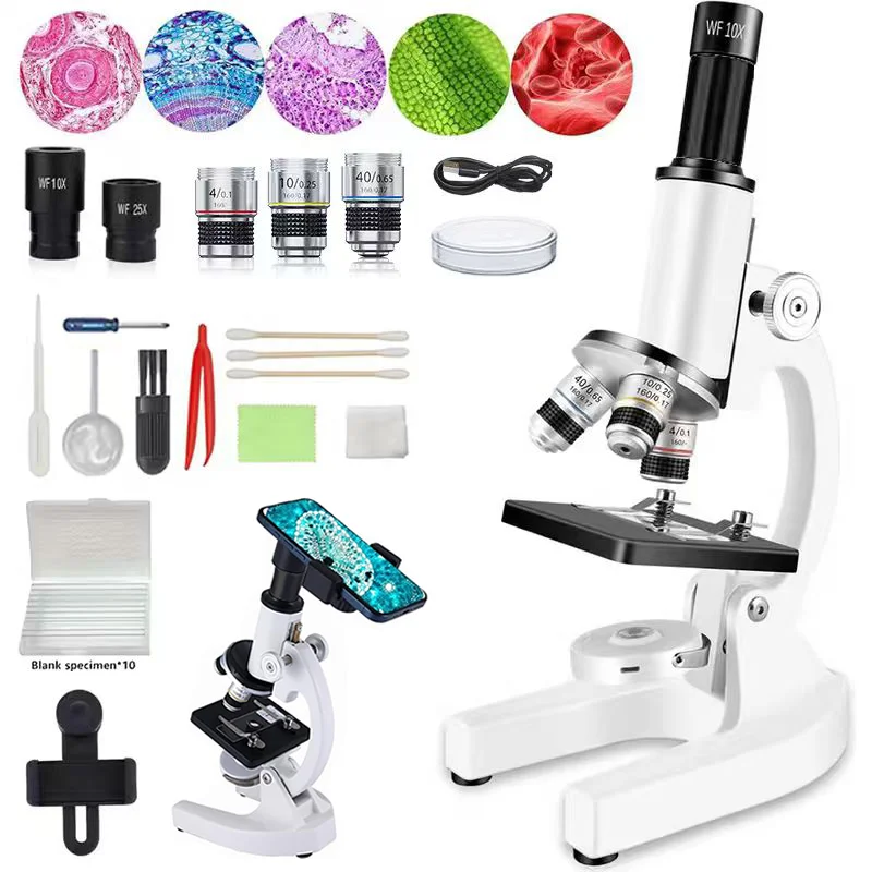 40X-1000X Magnification Monocular Compound Microscope for Kids Students, Home School Science Lab with LED Light & Specimen Prepa