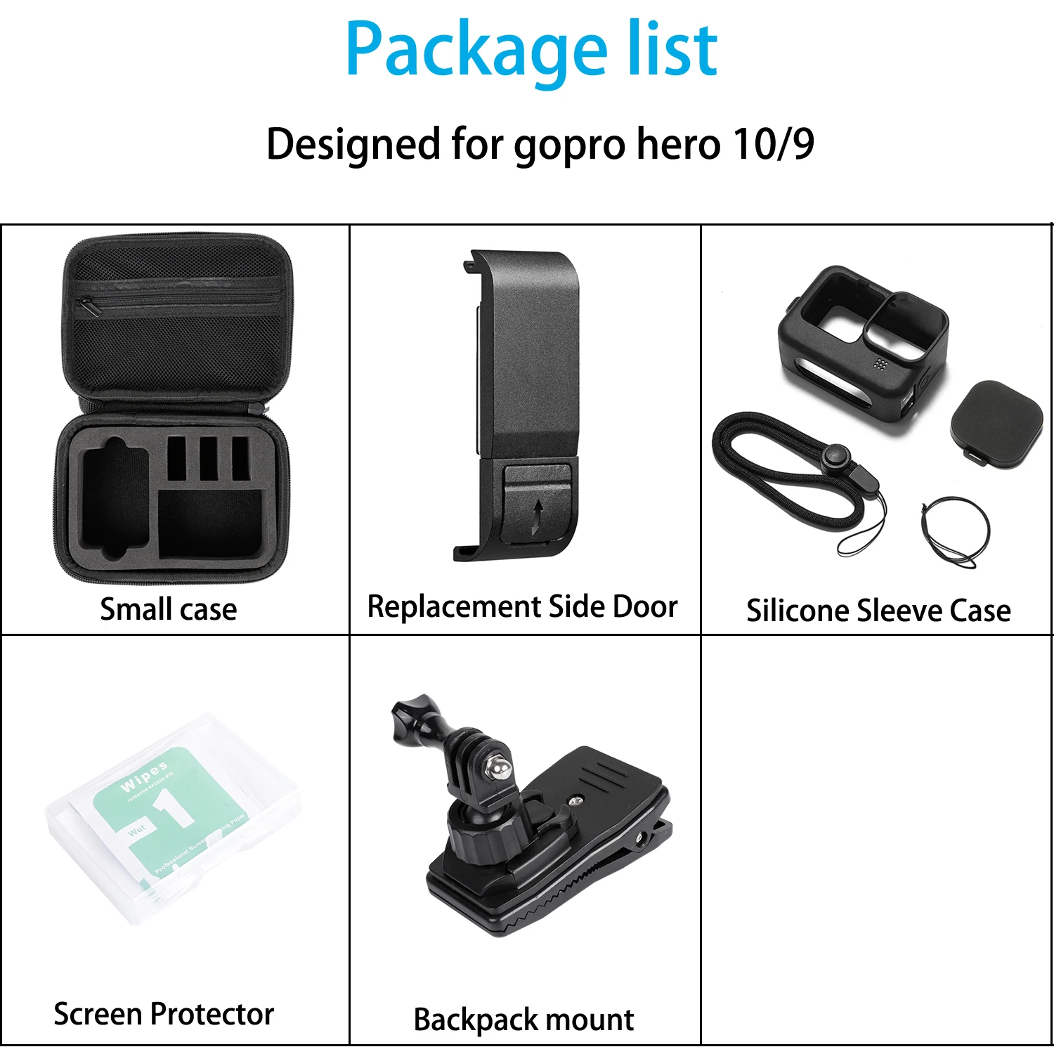 Kit d'accessoires pour caméra GoPro fore11/10/9, étui de transport en  caoutchouc de silicone