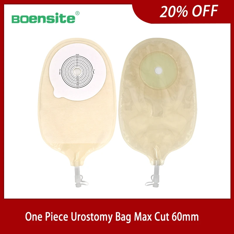 

10Pcs One Piece Urostomy Bag Max Cut 60mm Disposable Urine Pouch Bag for Stoma Care