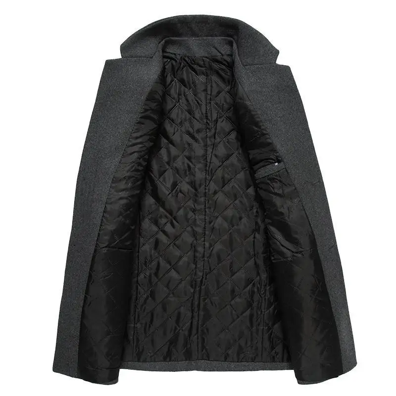 남성용 단색 스탠드 칼라 울 혼방 코트, 스마트 캐주얼 모직 남성 아우터, 패션 트렌치 재킷, 남성 코트, 가을, 겨울