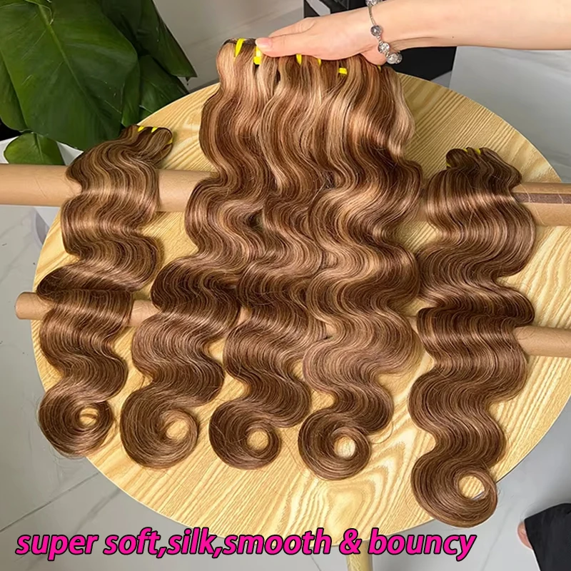 P4/27 Straight Honey Blonde Highlight Tow Tone Human Hair Bundles 3 Bundles Straight Hair Brazilian Virgin Human Hair Extensions Unprocessed Hair Bundles For Women 24 26 28 Inch 300g