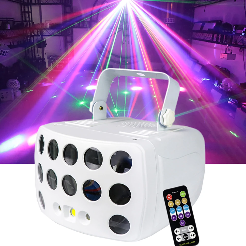 

RGBW LED Strobe Laser Light Butterfly Fancy Stage Lighting Effect Remote Control DMX 512 Beam Projector for DJ Disco Party Dance