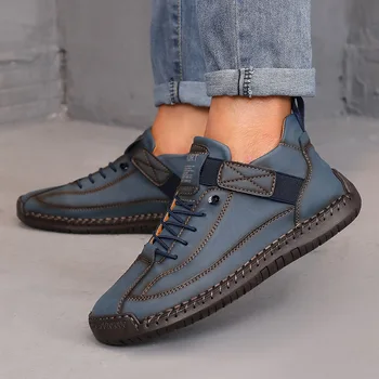 الأحذية منتصف أعلى للنساء النمط البريطاني الرجعية المضادة للانزلاق ملابس العمل أحذية اليدوية أحذية جلدية بدون كعب عادية لينة سوليد النساء أحذية عارية 4