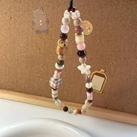 Retro Square Dog Bear Phone Charm CCD Camera Wrist Strap DIY Handmade Beaded Lanyard for Airpods Case 5