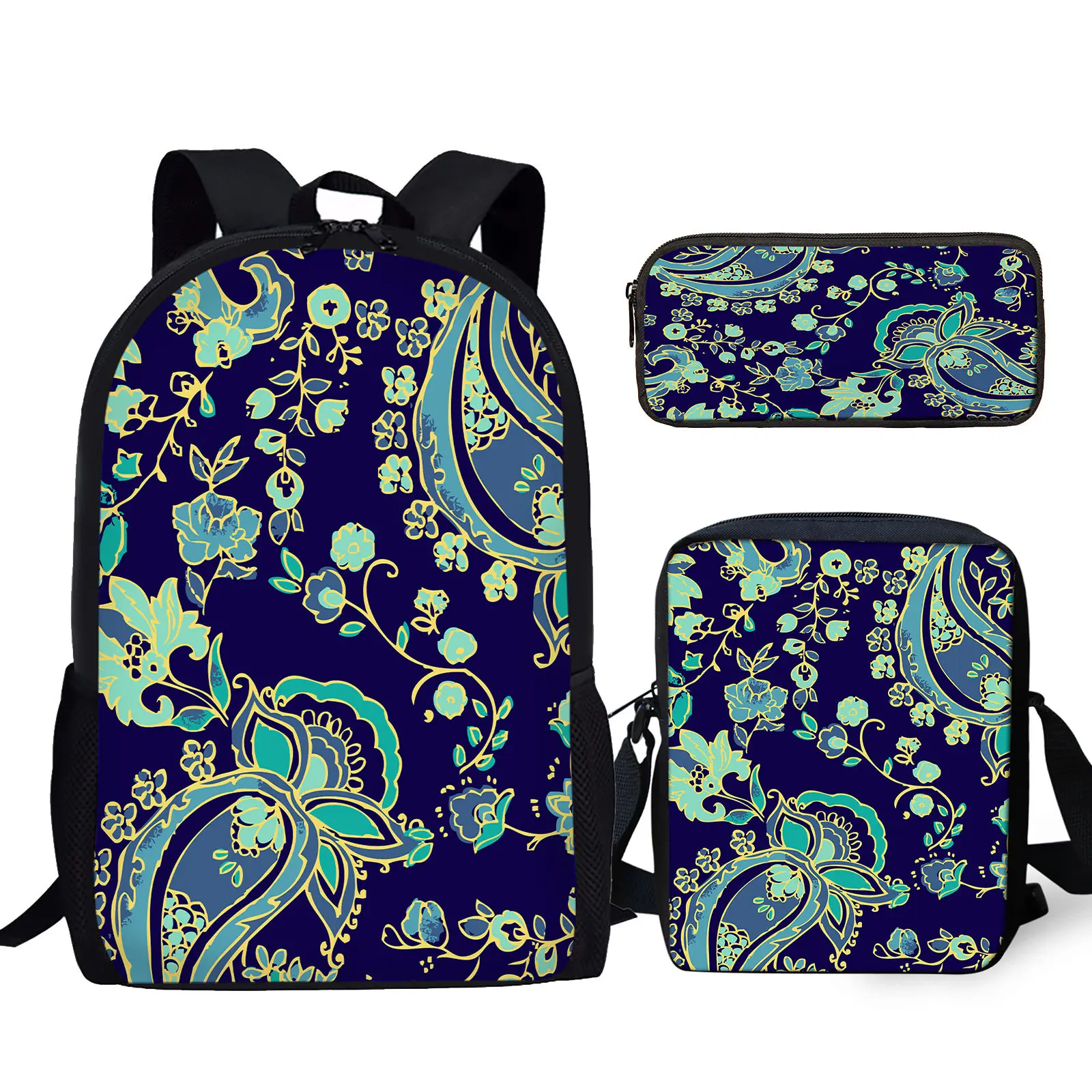 

YIKELUO 3D Printing Cashew Flower Design Comfortable Adjustable Shoulder Strap Backpack Messenger Bag Student Pencil Case