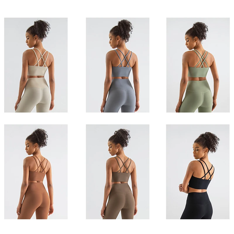 SOISOU New Nylon Top Women Sports Bra Yoga Gym Fitness Bras For Women Elastic Sexy Cross Back Women's Underwear Bralette