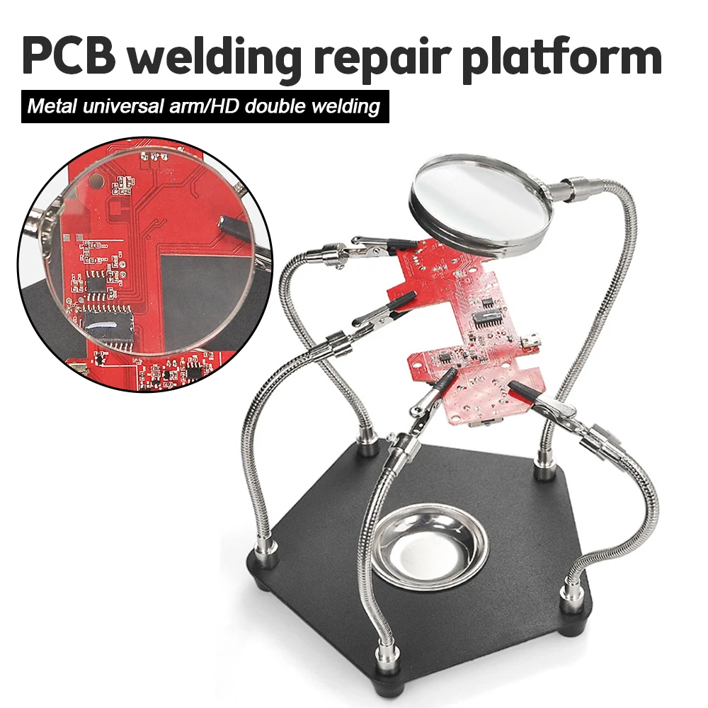 Magnetic PCB Circuit Board Holder with Magnifier Soldering Helping Third Hand Welding Station Soldering Iron Stand Repair Tool