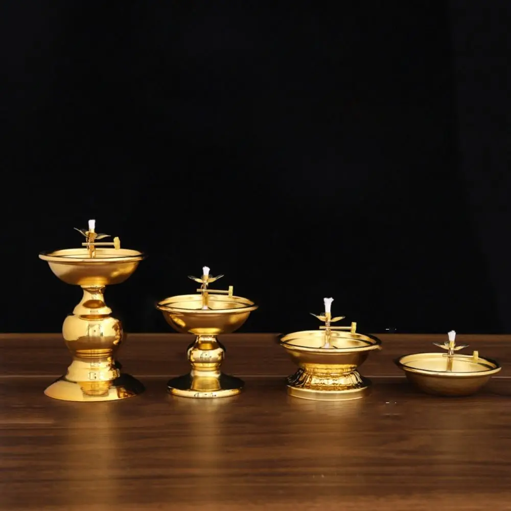 Vintage Anti-slip Alloy Oil Lamp Exquisite Adjustable Butter Lamp Holder High-legged Oil Dish Ornaments Decor