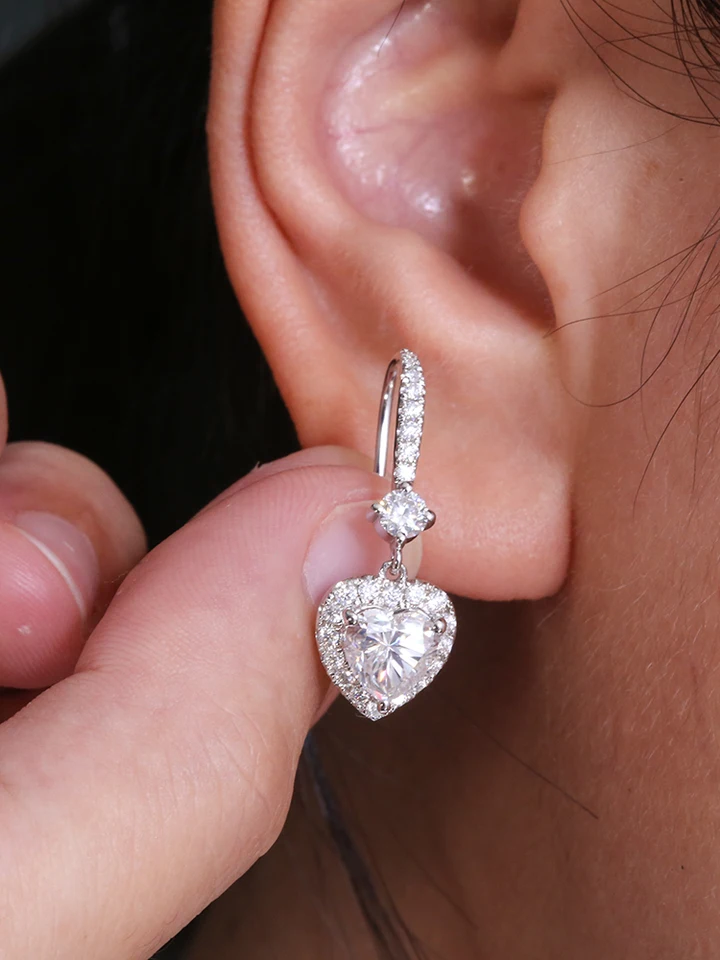 Maison Dianie Orecchini Donna In Argento 925 Con Moissanite A Forma Di Cuore - Regalo Matrimonio E San Valentino