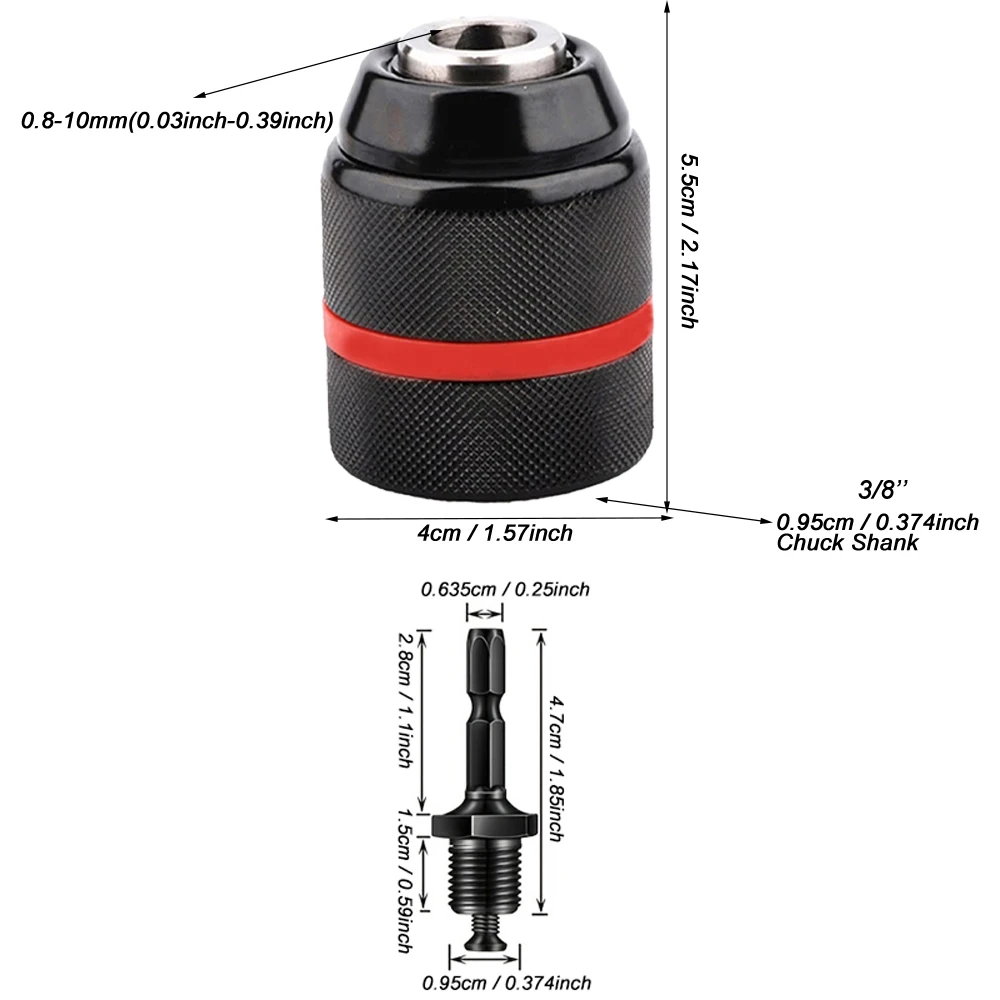 2개/세트, 0.810mm 래칫 자동 잠금 드릴 척 및 육각 섕크, 3/8-24UNF 나사, 3조 메탈 키리스 척, 전기 드릴용
