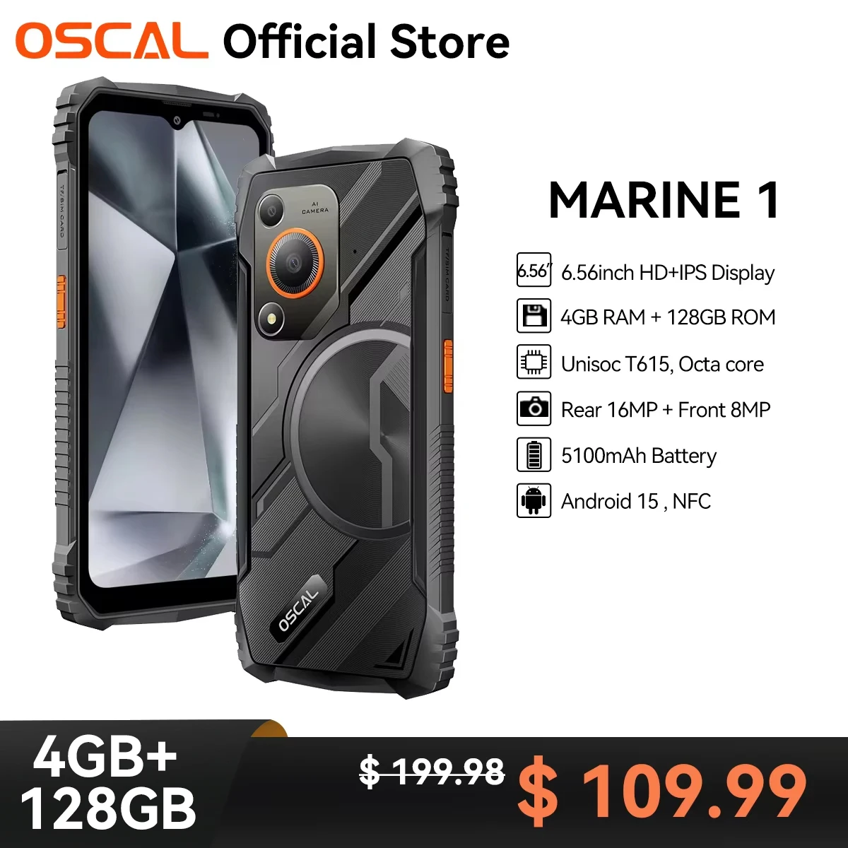 OSCAL MARINE 1 Rugged Smartphone Android 15, 6.56 inch HD+