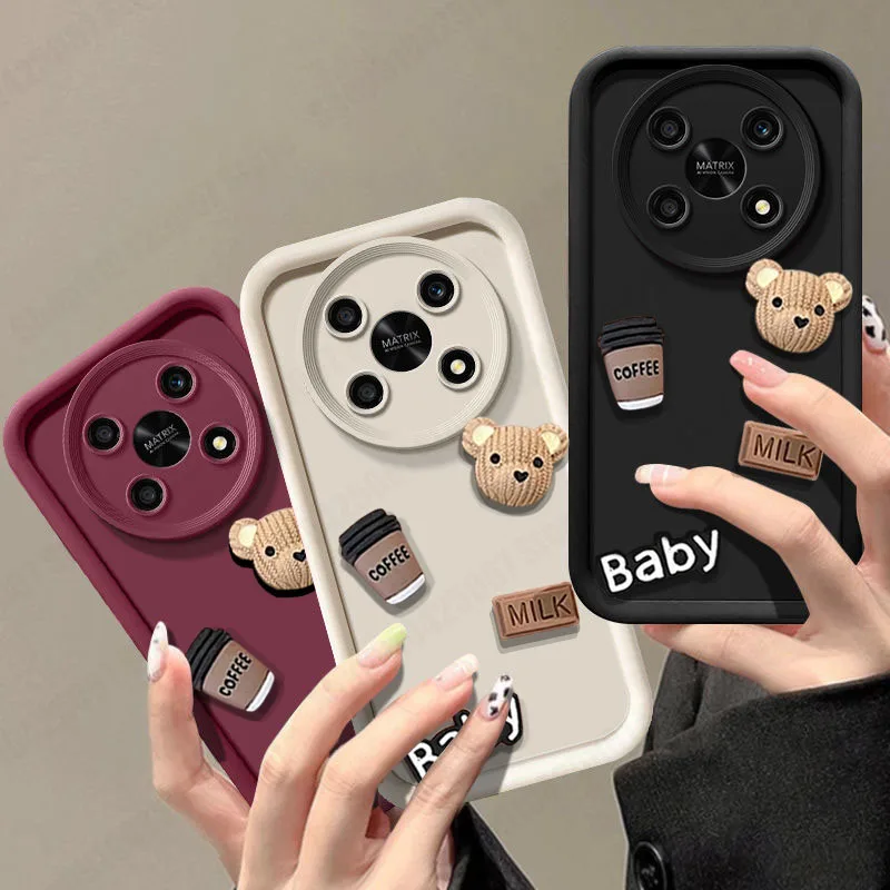 Cute 3D Bear Liquid Silicone Full Coverage Matte Soft Phone Case