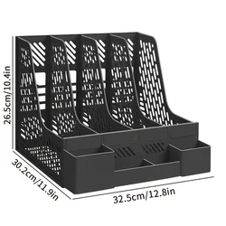Compact 4 - Compartment Detachable Desktop File Organizer (Black)